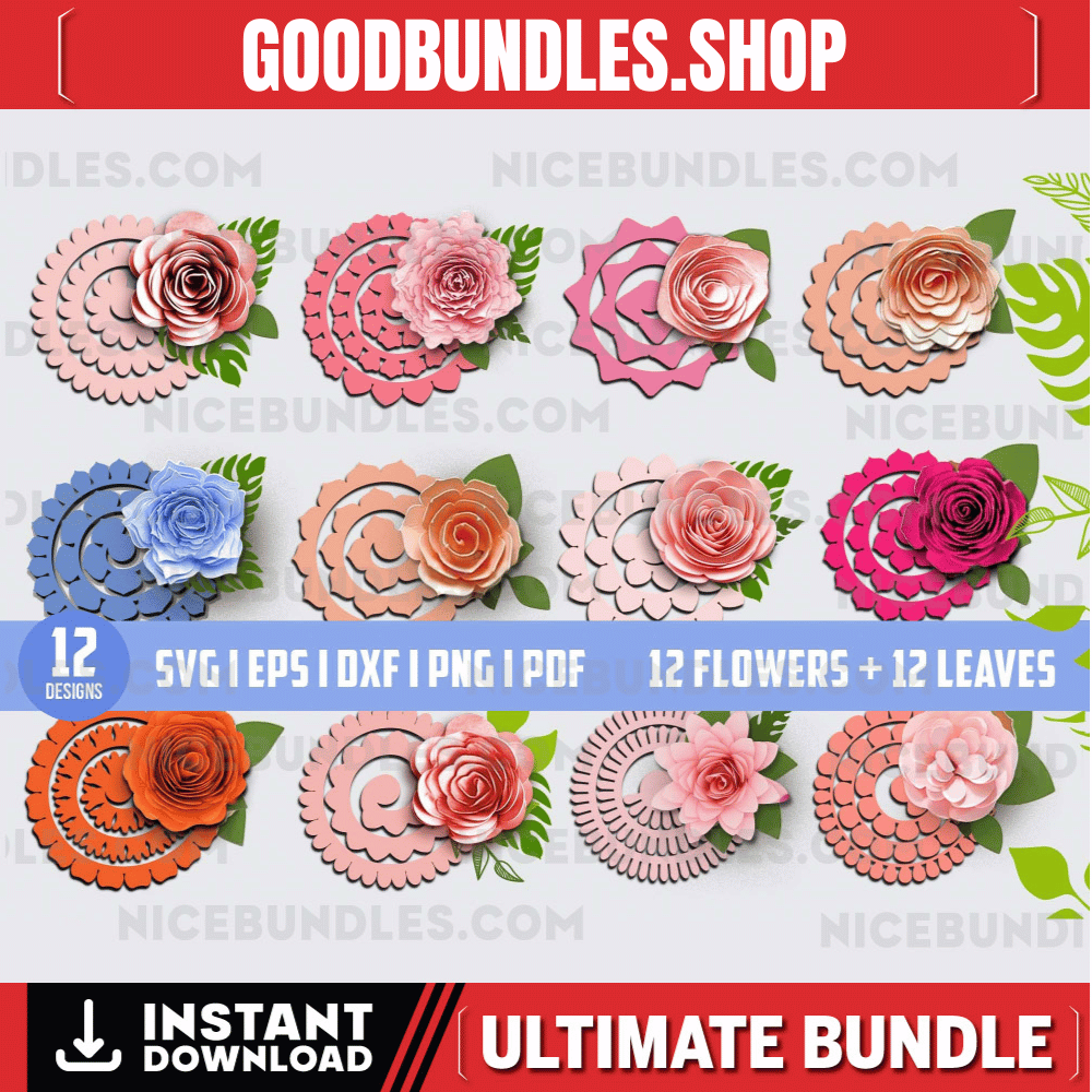 Rolled flower SVG, 3d flower SVG, Rolled Flower SVG, Paper Flower Svg, Digital Download, Digital Paper Svg, Pdf, Jpg 300 dpi Gifts