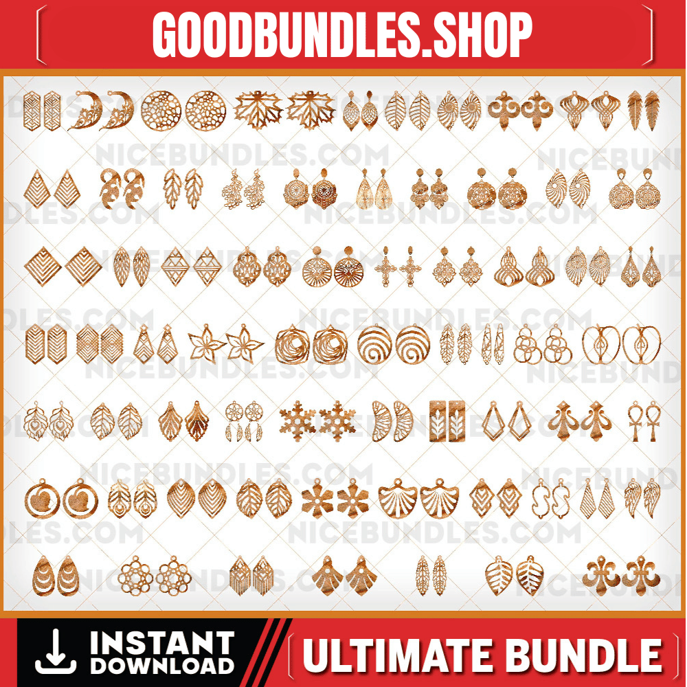 67 Earring SVG Bundle, Leather Earring SVG, Laser Cut Earrings, Geometric Earrings, Leaf Earrings, Teardrop Earrings