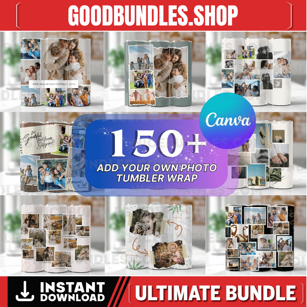 150+ Add your own photo Tumbler Wrap Bundle, Own Photo Self Editable Tumbler, Canva Editable Tumbler Own Photo Sublimation, 20oz Tumbler PNG