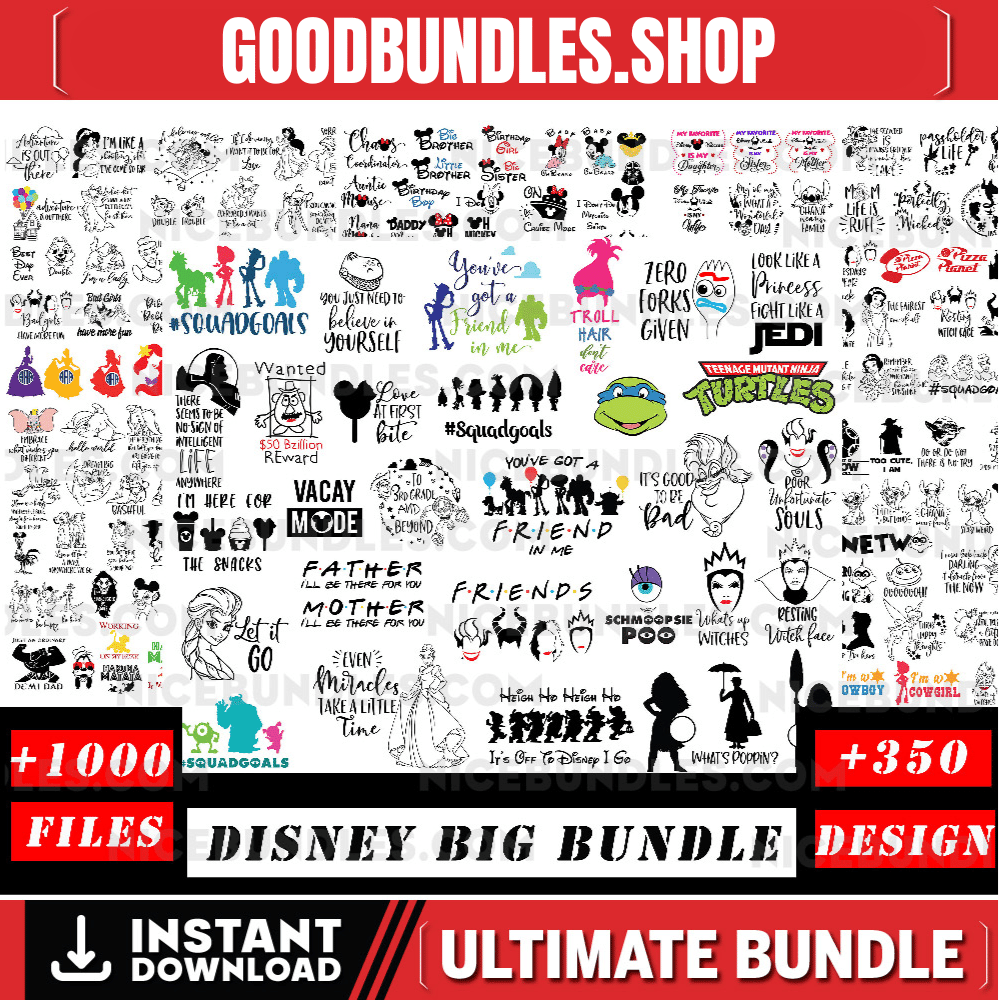 350+ SVG PNG and DXf Instant Digital Download Bundle for Cricut or Silhouette Stitch MickeyMinnie Bambi StarWars Tinkerbell Ariel Cars svg