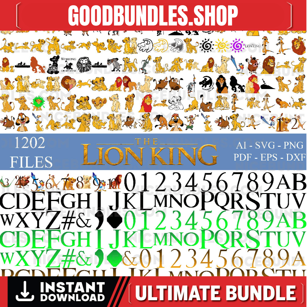 1202 Files Lion King SVG Bundle, Simba Svg Files for Cricut, Lion King Png, Hakuna Matata Svg for Shirts, Layered Svg Files Instant Download