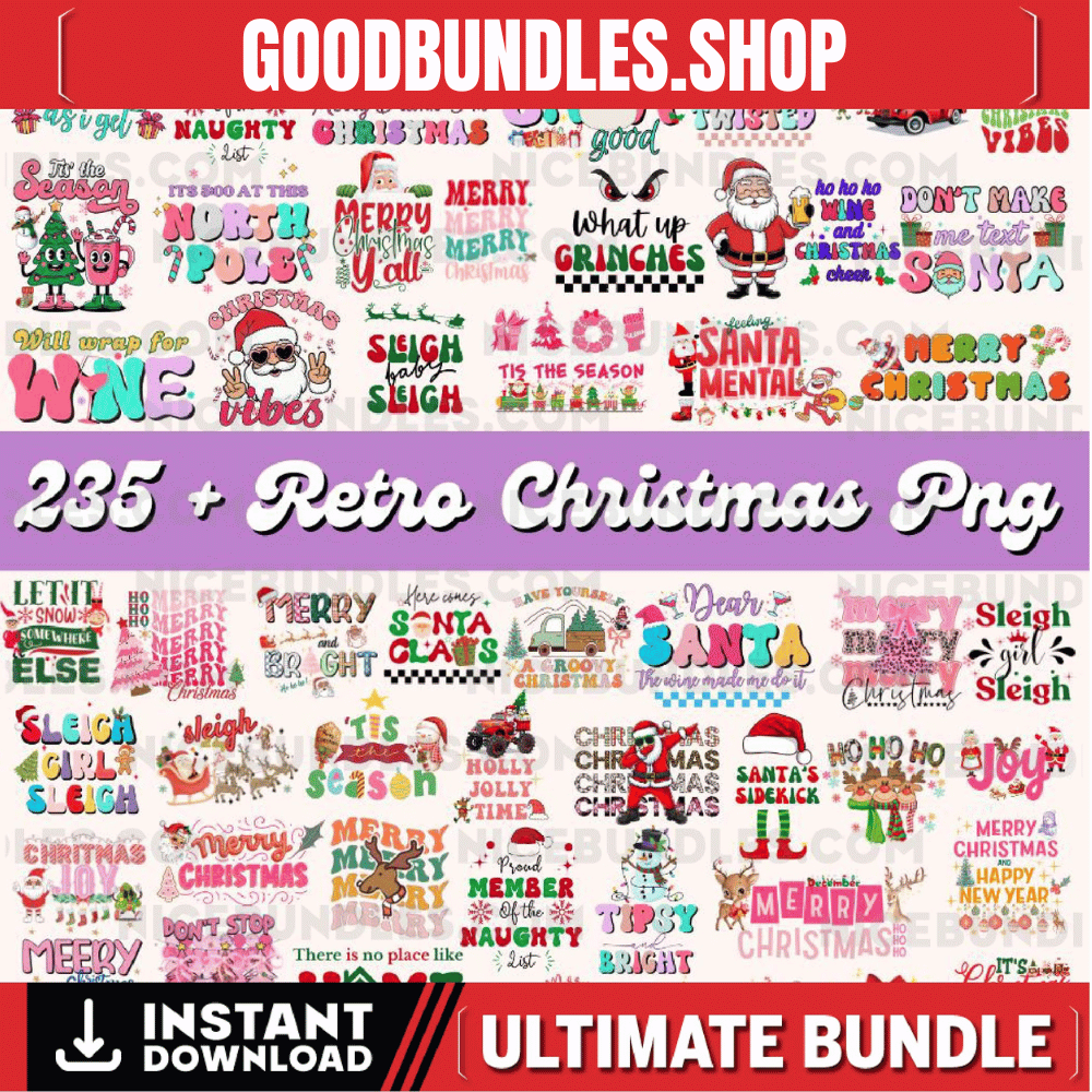 235 + Retro Christmas Png Bundle, Santa Claus Png, Christmas Png, Christmas Sublimation, Holiday Png, Christmas Tshirt Png, Xmas Png Bundle