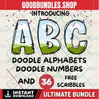 Canva Frame Doodle Alphabet UPPERCASE and Numbers, Editable Canva Letters template Custom Fill Pattern Digital Downloads