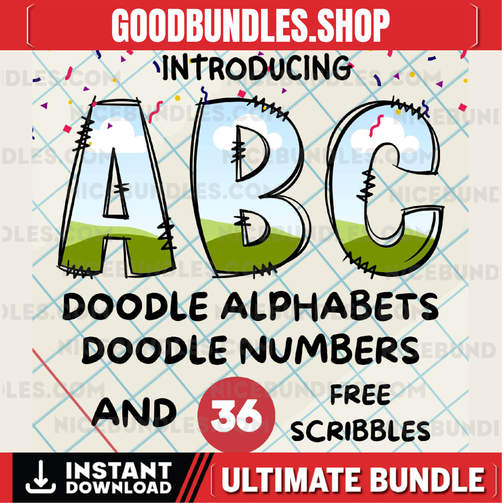 Canva Frame Doodle Alphabet UPPERCASE and Numbers, Editable Canva Letters template Custom Fill Pattern Digital Downloads