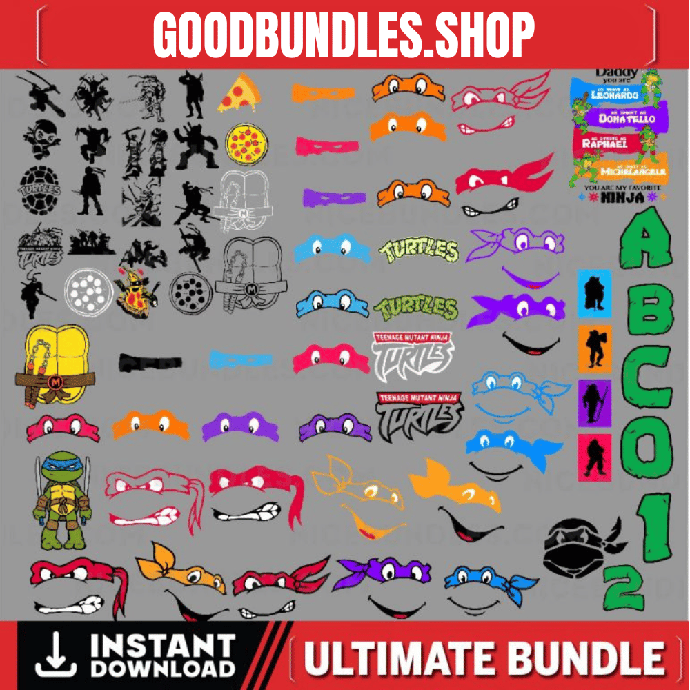 Ninja Turtles, Cartoon Svg-Png-Pdf-Eps-Dxf Bundle, Birthday, Party, Cartoon, Sticker, T shirt, Hoodie, Poster