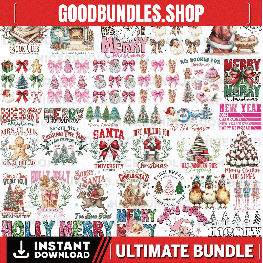 Retro Christmas Bundle Png, Merry Christmas Png, Christmas Png, Western PNG, Santa Claus PNG, Bundle Png, Sublimation Designs, PNG