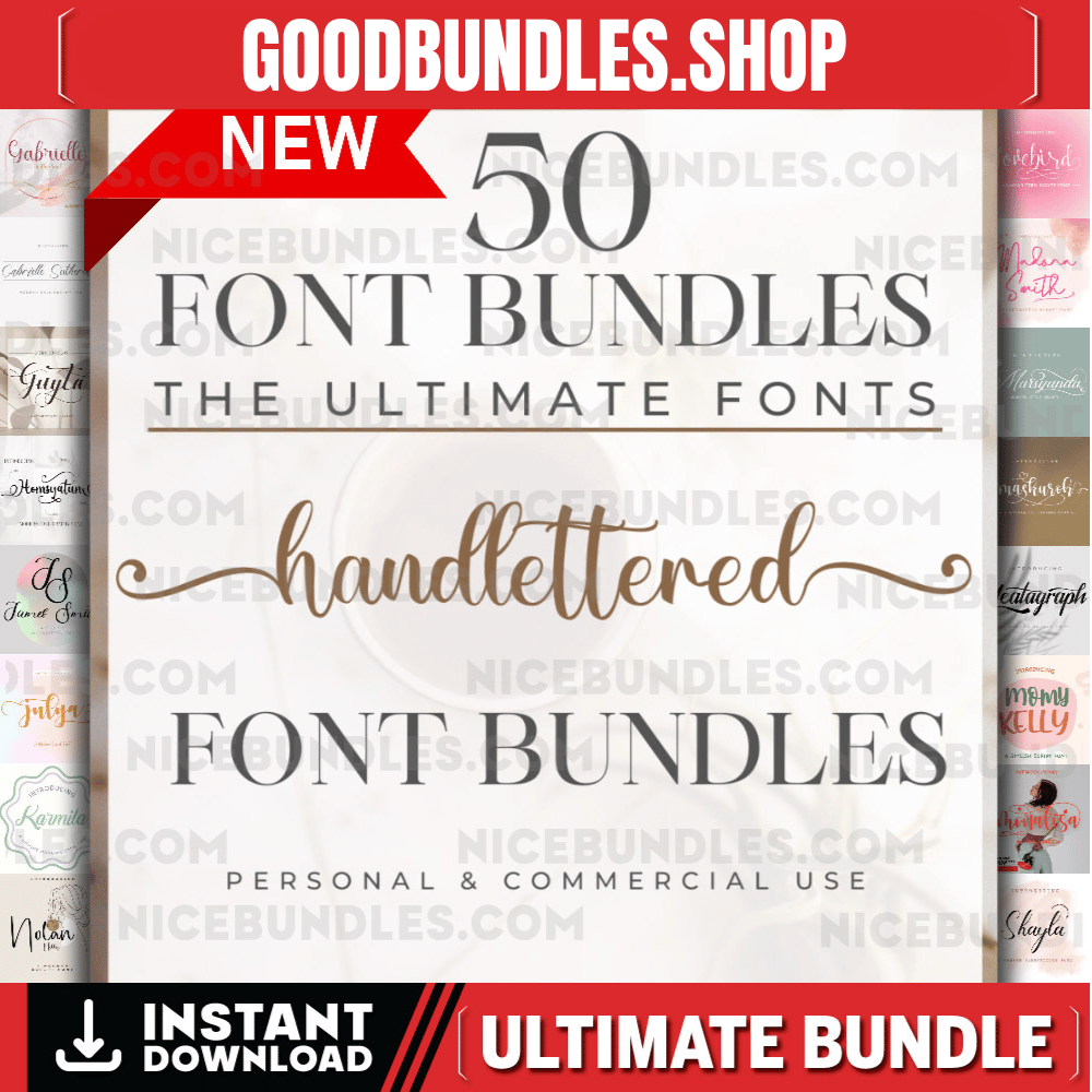 The Ultimate 50 Handwritten Fonts – Font Bundle, Heart font, Cricut, Canva Font, Script Font, Digital Fonts, Procreate Fonts, Crafting font