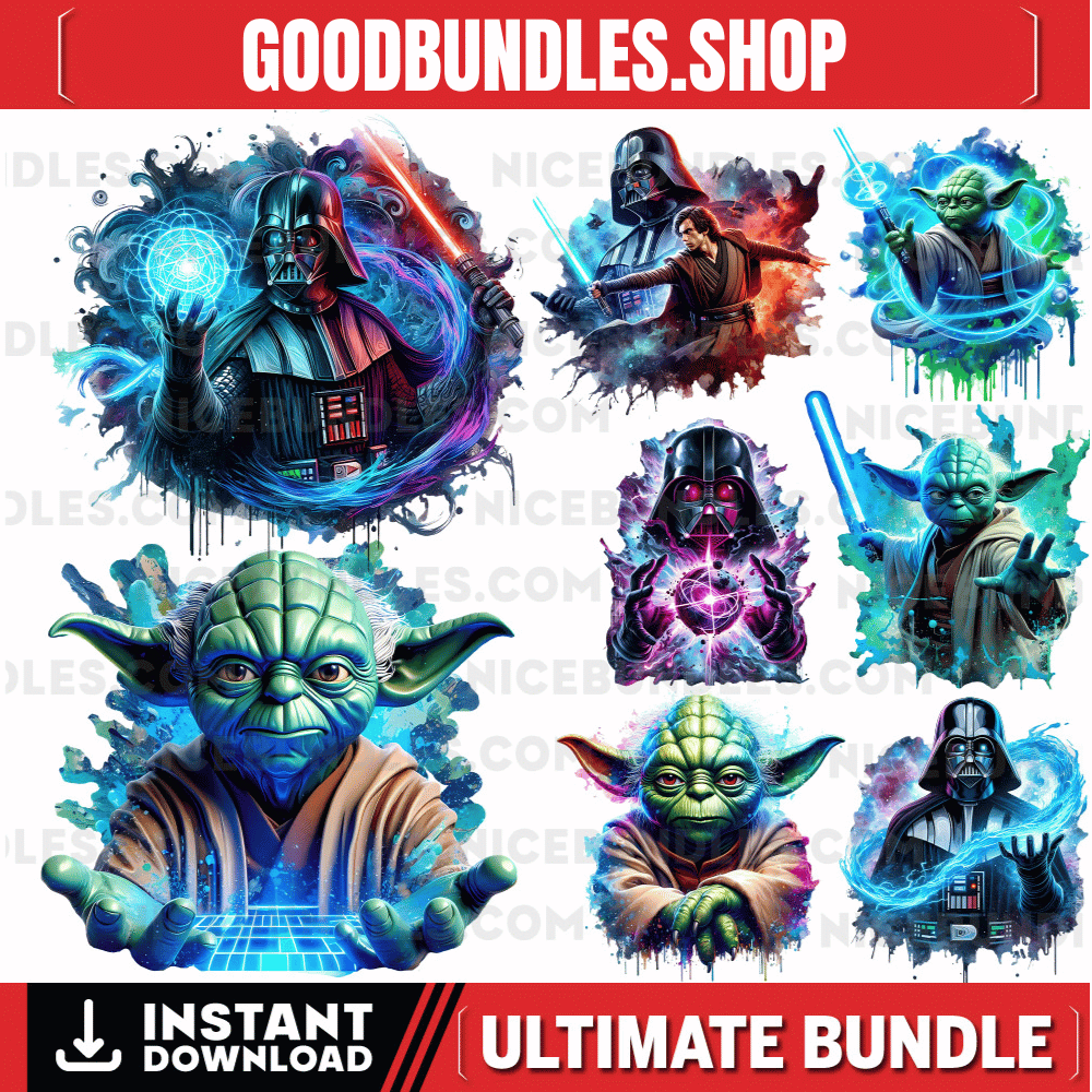 9 PNG Star Wars Yoda Splash and Watercolor Digital design PNG file for sublimation – High Resolution – Instant Digital PNG Download