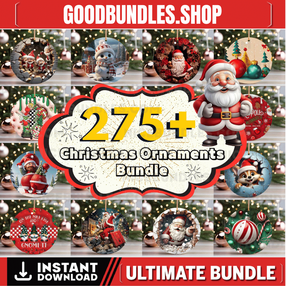 275 + Christmas Ornaments Bundle, Christmas Ornament PNG Designs, Christmas Round Ornament Sublimation, Round Hanging PNG, Christmas Png Svg