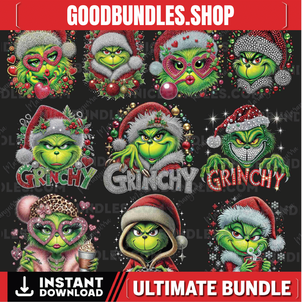 Rhinestone Grinch Christmas Png Bundle, Girl Grinc Rhinestone Png, Rhinestone Christmas Png, Merry Christmas Grinch Png, Rhinestone Movie