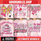 Teacher Valentine PNG Bundle, Teacher Coquette Png, Valentine Day Png, Retro Valentine, Valentine Teacher Heart Pencil Png, Gift for Teacher