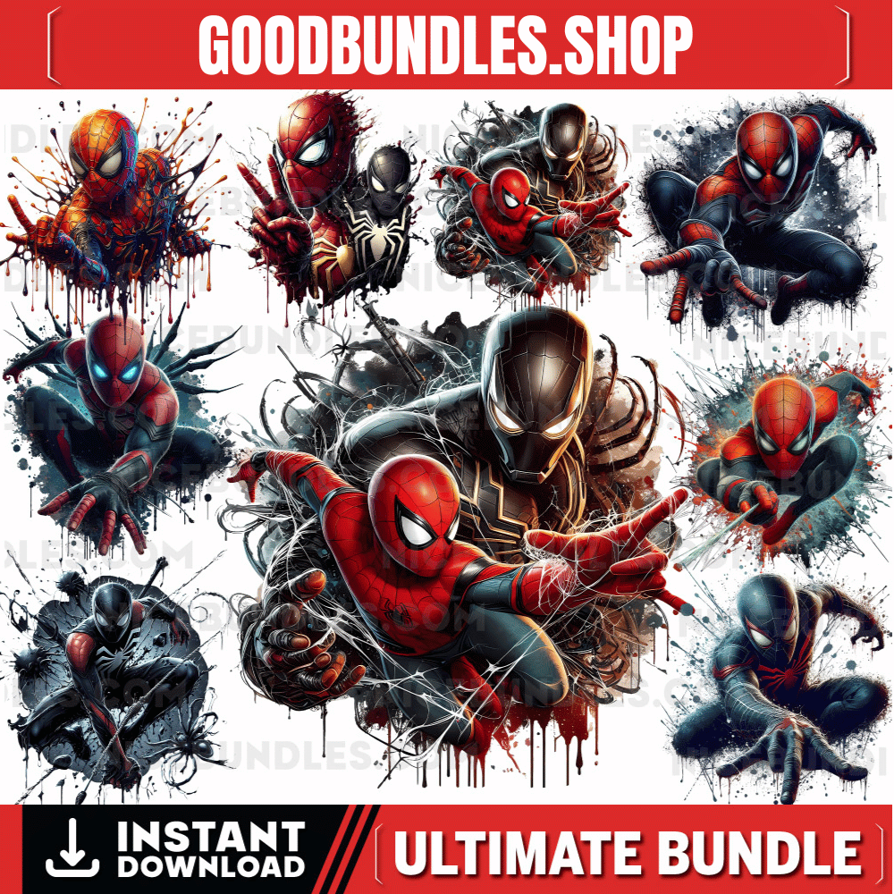 8 PNG Spiderman Splash and Watercolor Digital design PNG file for sublimation – High Resolution -Instant Digital PNG Download