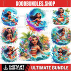 8 PNG Moana Splash and Watercolor Digital design PNG file for sublimation – High Resolution -Instant Digital PNG Download