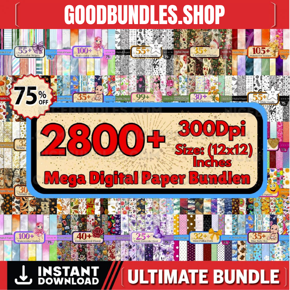 2800+ Mega Digital Paper Bundle, Scrapbook Paper, Floral Digital Paper, Digital Patterns, Seamless Background, Multiple Clipart, Digital PNG