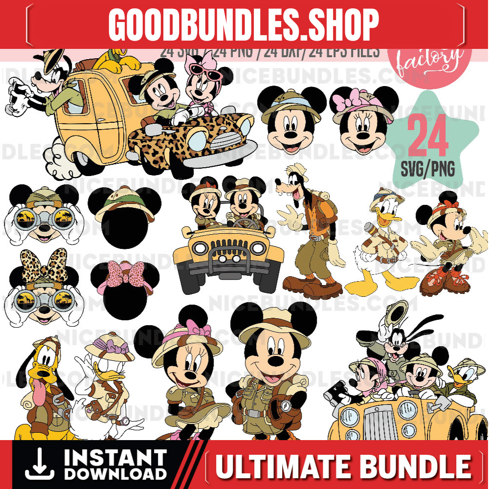 Mickey Safari Mouse SVG, EPS, PNG, Mouse and friends safari standing characters, Themed Centerpieces, T Shirt, Instant Download, Digital