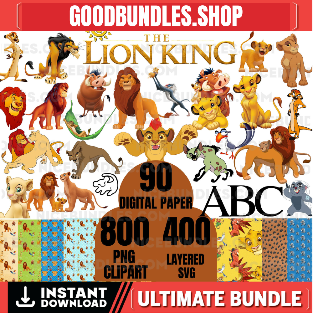 Digital Lion King Clipart Png, Lion King Digital Paper, Lion King SVG, 1300 High Quality File, Amazingly cute Simba and Pumbaa Printable png