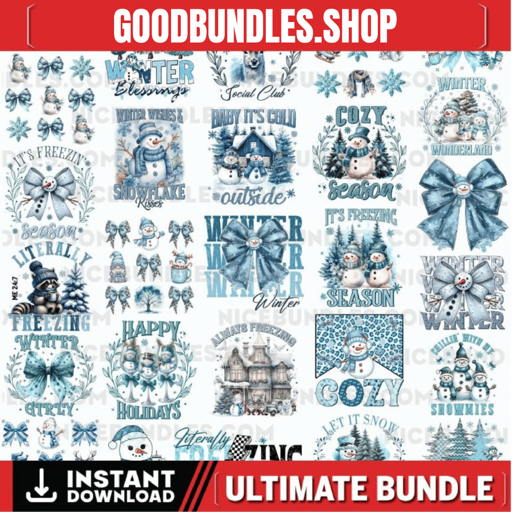 Winter PNG Bundle Coquette Bow Snowman Hot Cocoa Girly Winter Blessings Cozy Season Cold Outside Gnomes Merry Christmas Tree Sublimation