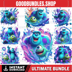 8 PNG Monsters Inc Splash and Watercolor Digital design PNG file for sublimation – High Resolution -Instant Digital PNG Download