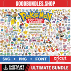 Pokemon SVG Bundle, Pokemon Font Svg, Pikachu Svg Files for Cricut and Silhouette, Mew, Snorlax, Eevee, Mewtwo Clipart Digital Download