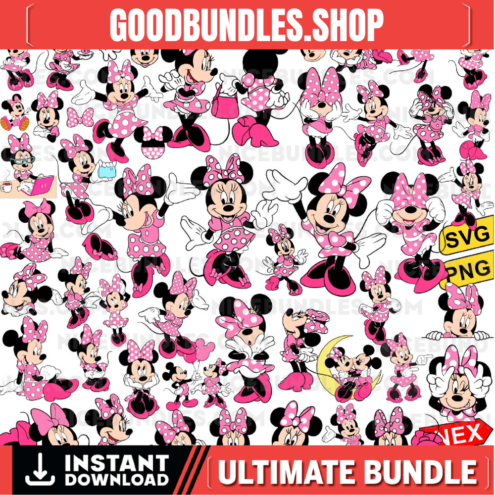 Pink Mouse Svg Png Bundle, Bow Dots Pink, Mouse Polkadots Svg, Birthday Svg, Mouse Birthday Svg, Retro Mouse Svg, Classic Mouse, Dot Bow Svg