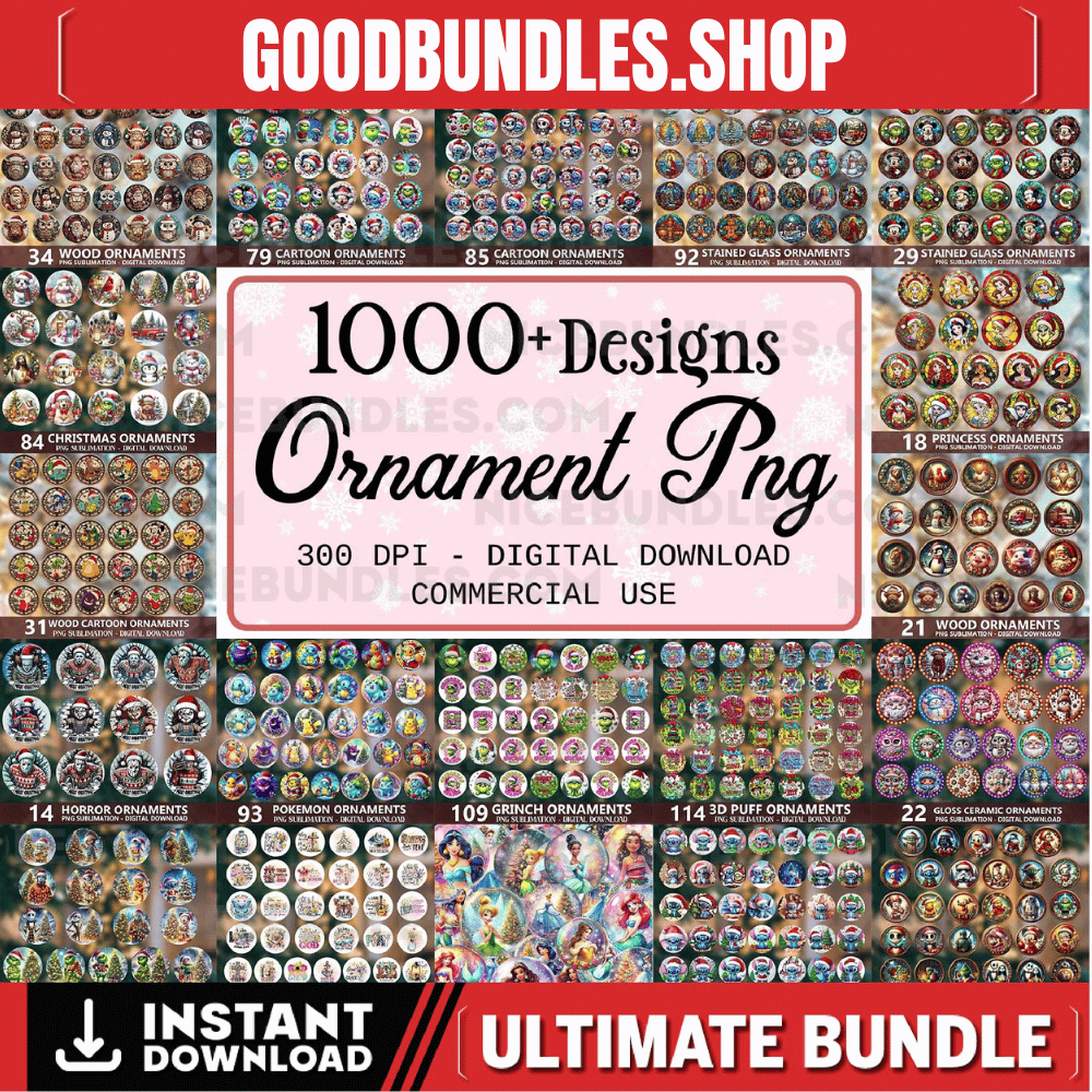 1000+ Designs Ornament Png Bundle, Christmas Ornament Designs, Christmas Cartoon Ornament, Bible Verses Ornament, 3D Inflated Ornament