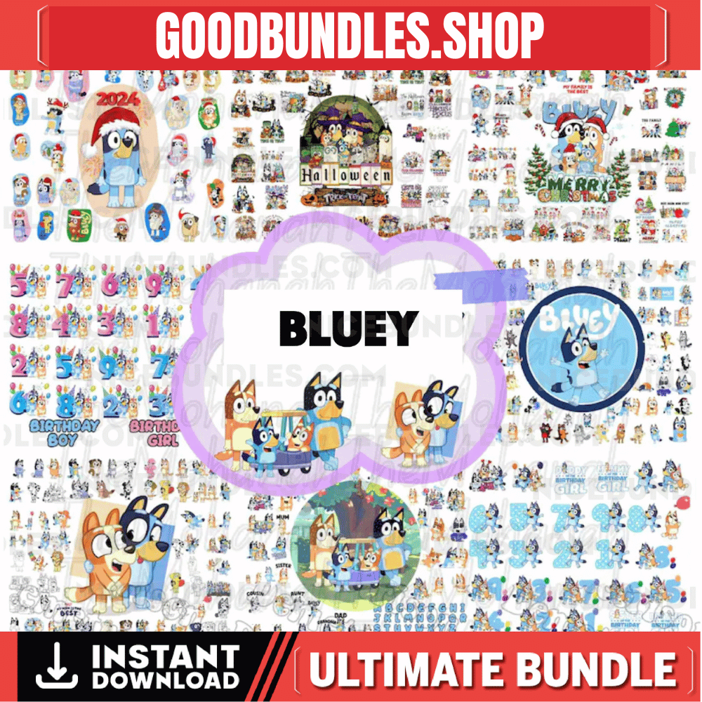 Blue Dog Family with Friends Svg, 72 Designs Easy to use, Cartoon Characters, Layered Svg colors, Transparent Png, Cut files for Cricut