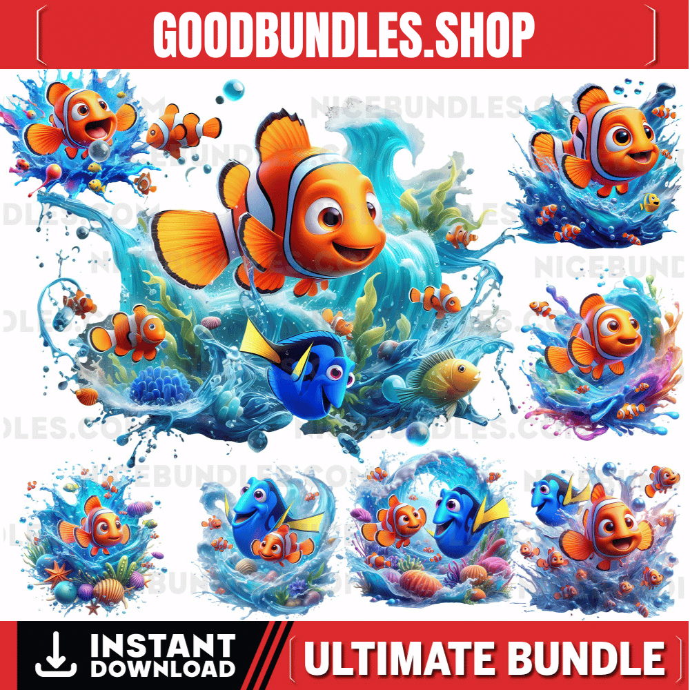 8 PNG Finding Nemo | Finding Dory Splash and Watercolor Digital design PNG file for sublimation – High Resolution -Instant Digital PNG