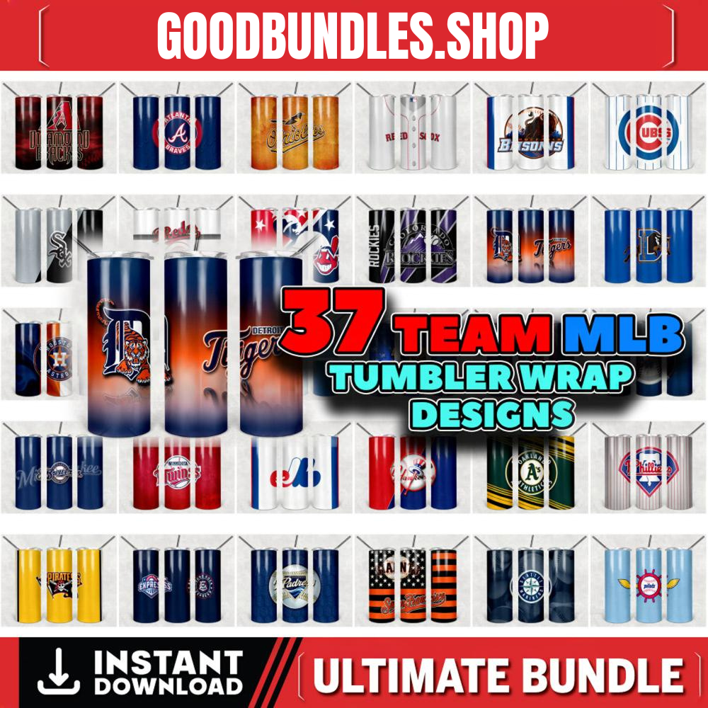 37 MLB Sports Tumbler Wraps Discount Bundle, Sports Fans, 20oz Skinny Tumbler, Sublimation Wrap Designs, PNG, Commercial Use