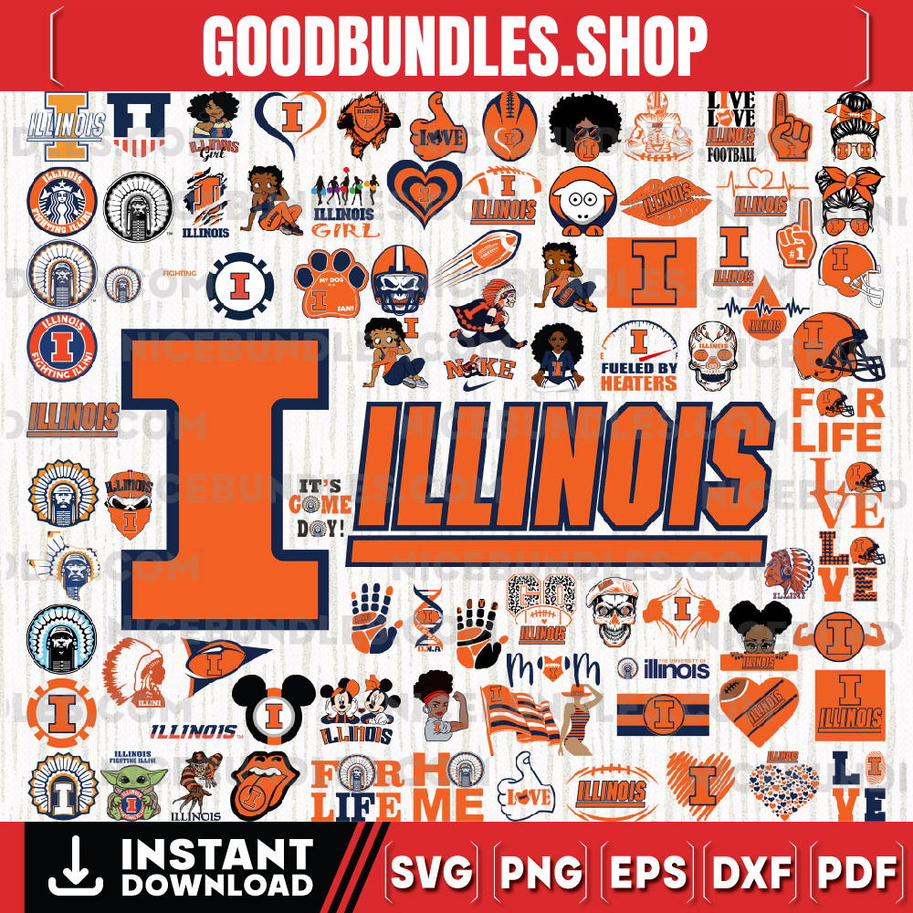 88 Files Illinois Fighting Illini Team Bundle Svg, Illinois Fighting Illini Svg, NCAA Teams svg, NCAA Svg, Png, Dxf, Eps, Instant Download
