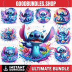 9 PNG Stitch Splash and Watercolor Digital design PNG file for sublimation – High Resolution -Instant Digital PNG Download