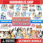 Blue Dog Family with Friends Svg, 72 Designs Easy to use, Cartoon Characters, Layered Svg colors, Transparent Png, Cut files for Cricut