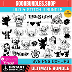 Bundle of SVG, PNG, DXF Lilo and Stitch Bundle No.2, Ohana svg, Stitch clip art, Stitch and Angel svgs, Lilo and Stitch-Digital Downloads