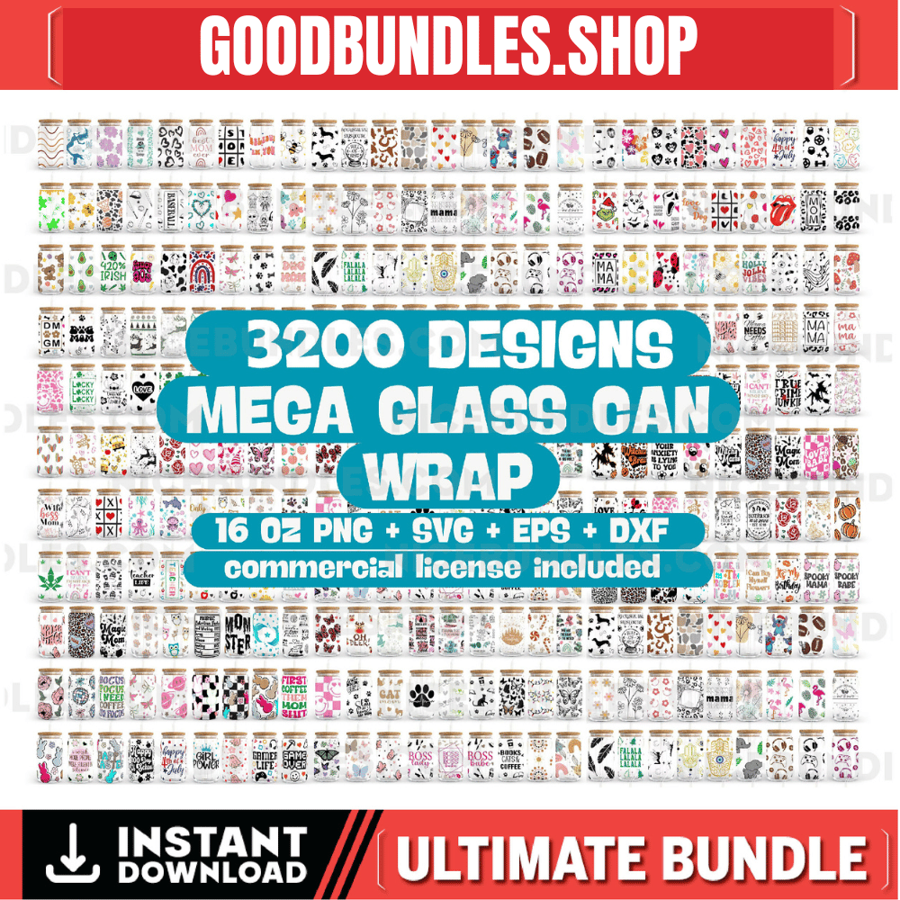 Libbey Glass Can Bundle – 16oz Glass Can svg, Libbey Glass Can Wrap, svg Files for Cricut & Silhouette Cameo, Glassware svg