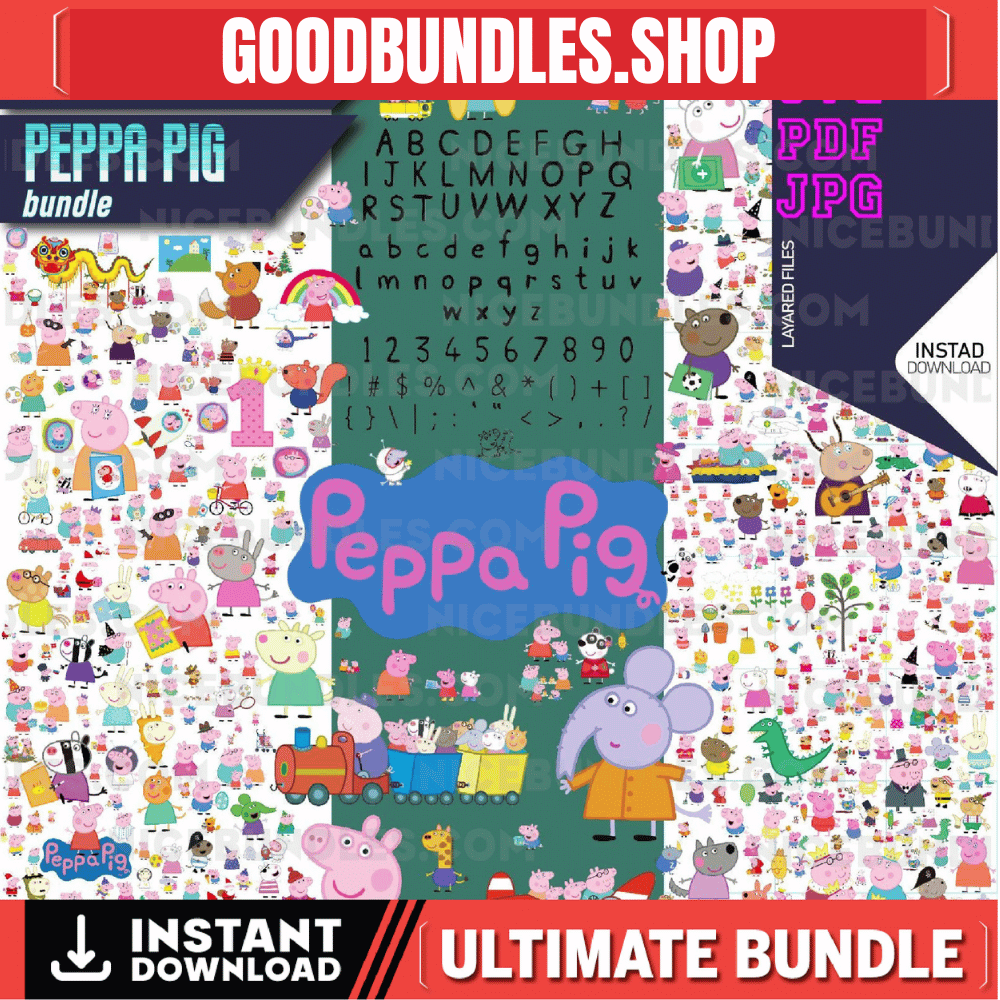 Peppa Pig Svg, Pig Clipart, Cute Peppa Svg, Peppa Pig Svg Bundle, Children Svg, Peppa Pig Friends, Layered Svg, Digital Download