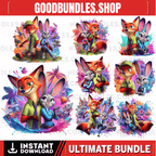 8 PNG Zootopia Nick & Judy Splash and Watercolor Digital design PNG file for sublimation – High Resolution -Instant Digital PNG Download