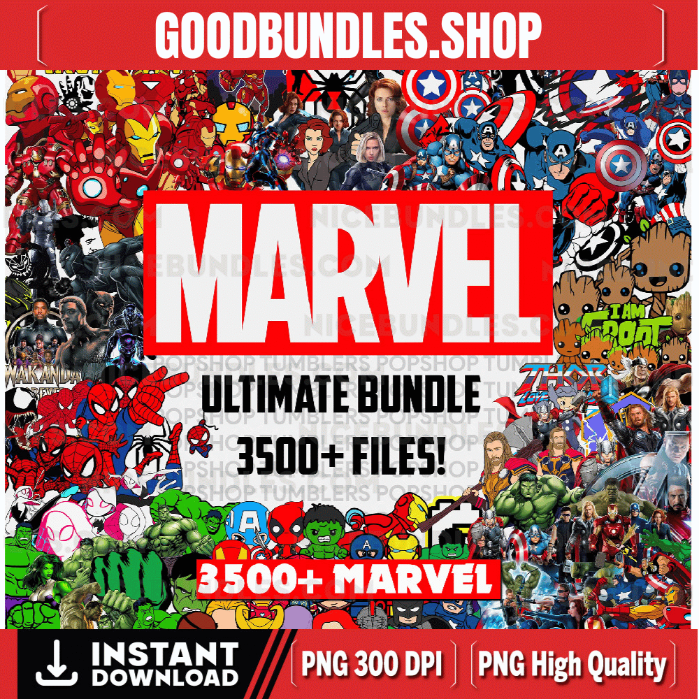 3500+ Mega MARVEL Bundle LAYERED Files, Avangers, IronMan, Thor, Deadpool, Captain America, Spider Man, Superhero PNG SVG Files Cricut Silhouette