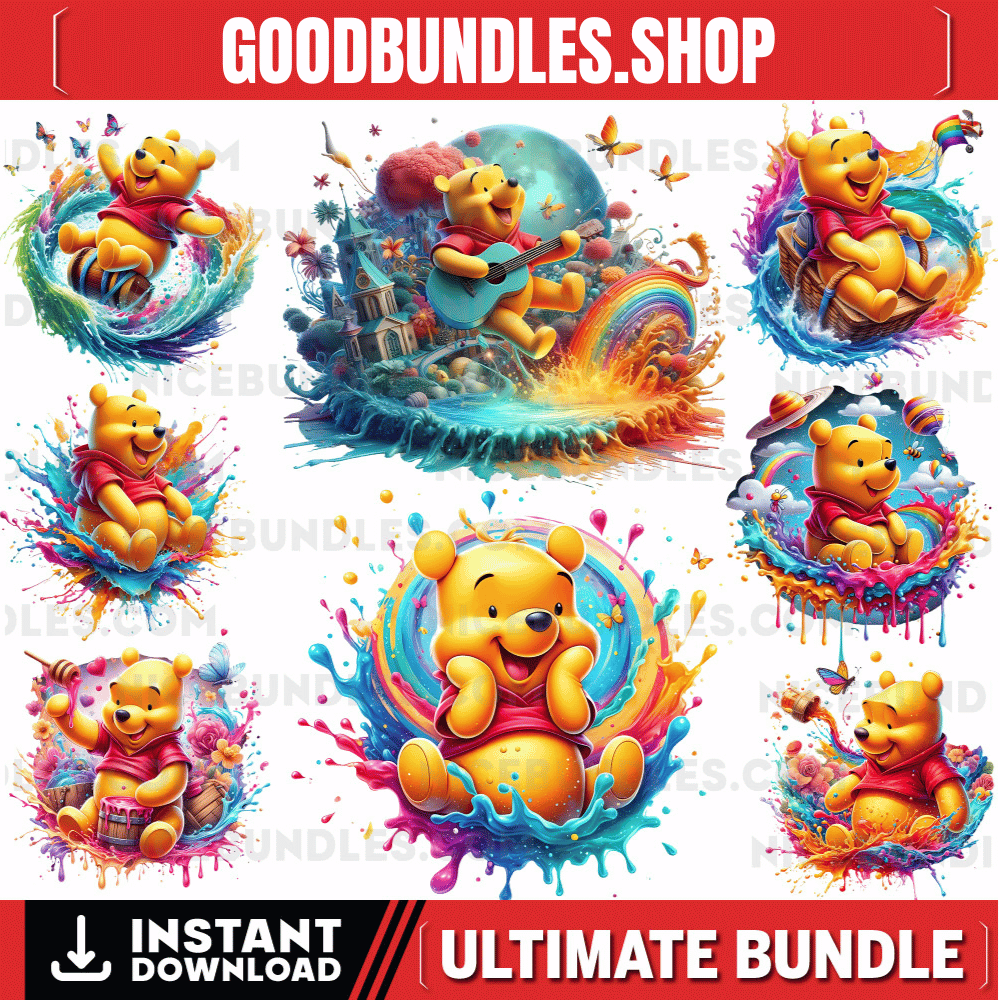 8 PNG Honey Bear Watercolor Digital design PNG file for sublimation – High Resolution -Instant Digital PNG Download