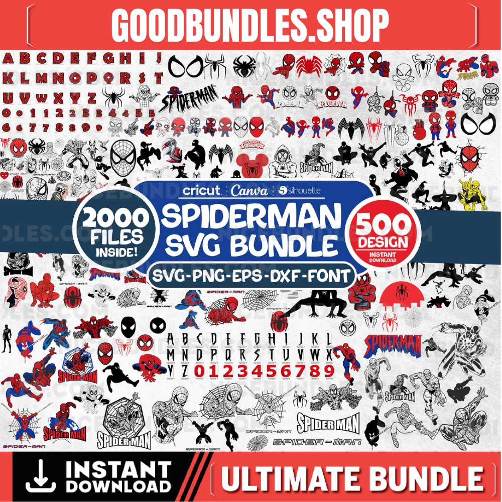 2000+ Spiderman SVG, Spiderman Png, Spiderman Clipart, Spiderman Birthday Svg, Spiderman Silhouette, Font Files, Spider Cut Files For Circut