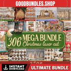 Christmas Laser cut Mega Bundle, 306 Christmas lasercut deisgn, 3D Xmas lasercut SVG, Candle holder, lantern, sign, stand, coaster glowforge
