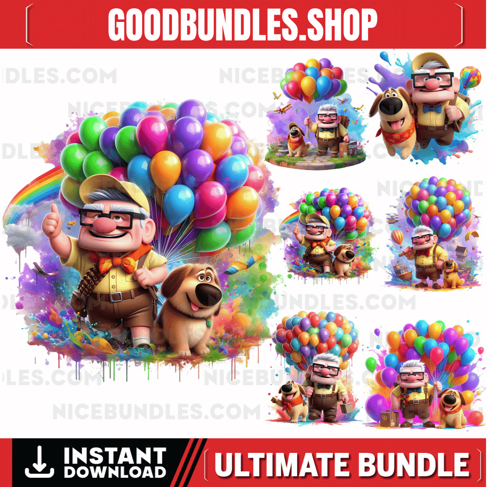 6 PNG UP Movie Splash and Watercolor Digital design file for sublimation – High Resolution -Instant Digital PNG Download