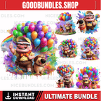 6 PNG UP Movie Splash and Watercolor Digital design file for sublimation – High Resolution -Instant Digital PNG Download