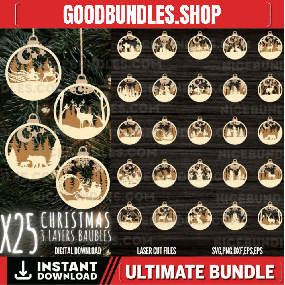 Christmas Ornament SVG bundle 3 Layers Ornament Laser Cut Files Christmas Balls Tree Decorations Craft Hanging Bauble Digital Download SVG