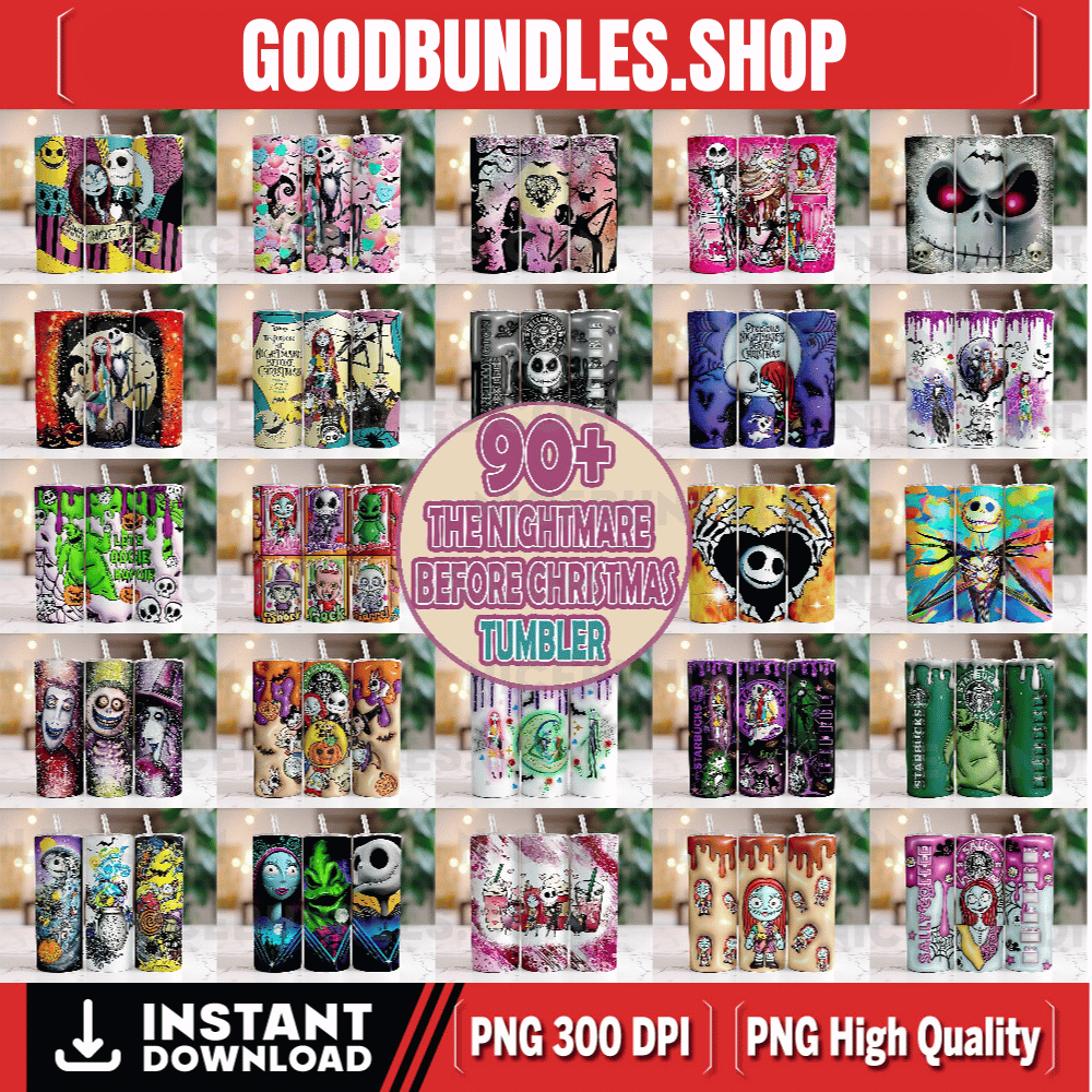 90+ The Nightmare Before Christmas Tumbler Wrap Bundle 2D-3D, Instant Download 20Oz Tumbler PNG Wraps Design, Digital 20Oz Skinny Tumbler