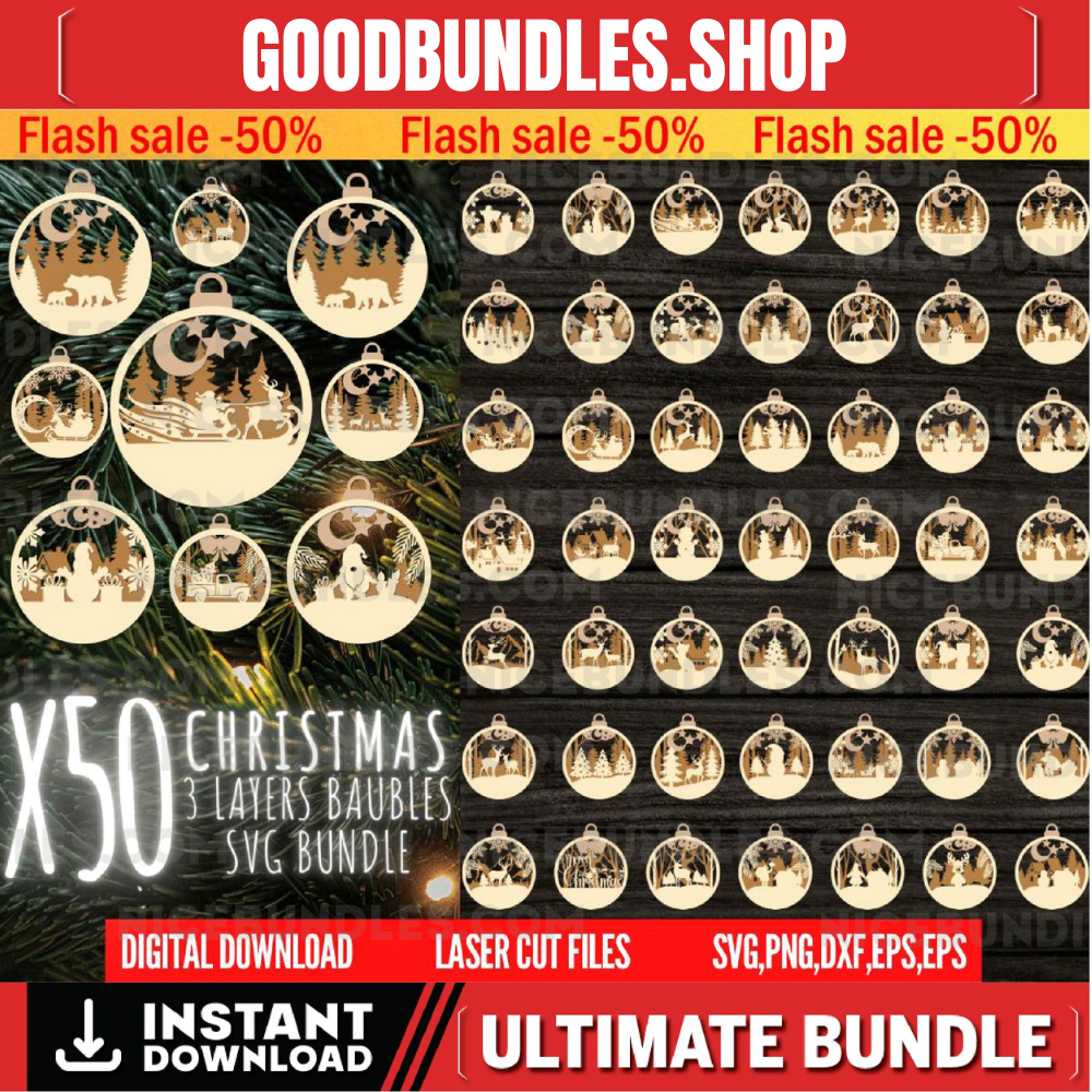 Christmas Ornament SVG bundle 3 Layers Ornament Laser Cut Files Christmas Balls Tree Decorations Craft Hanging Bauble Digital Download SVG