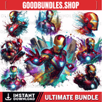 8 PNG Iron Man Splash and Watercolor Digital design PNG file for sublimation – High Resolution -Instant Digital PNG Download