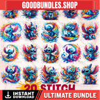 20 New Stitch Splash and Watercolor Clipart Sublimation PNG files | High Resolution | Transparent background | Instant Digital PNG Download