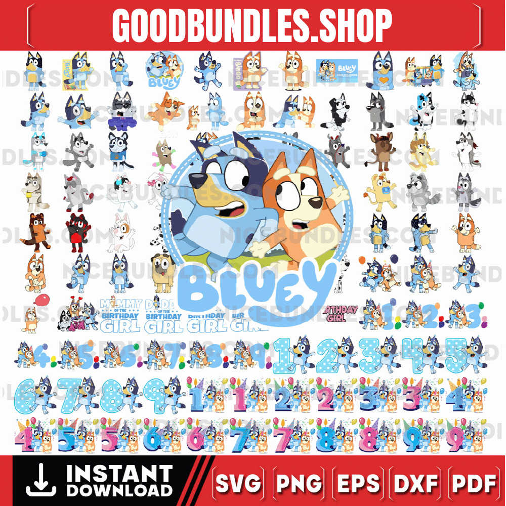 Mega Bluey Premium Bundle, Christmas Bluey Cut Files For Cricut, Bluey Clipart, Bluuey And Biingo, Bluuey Family, Font, Instant Download
