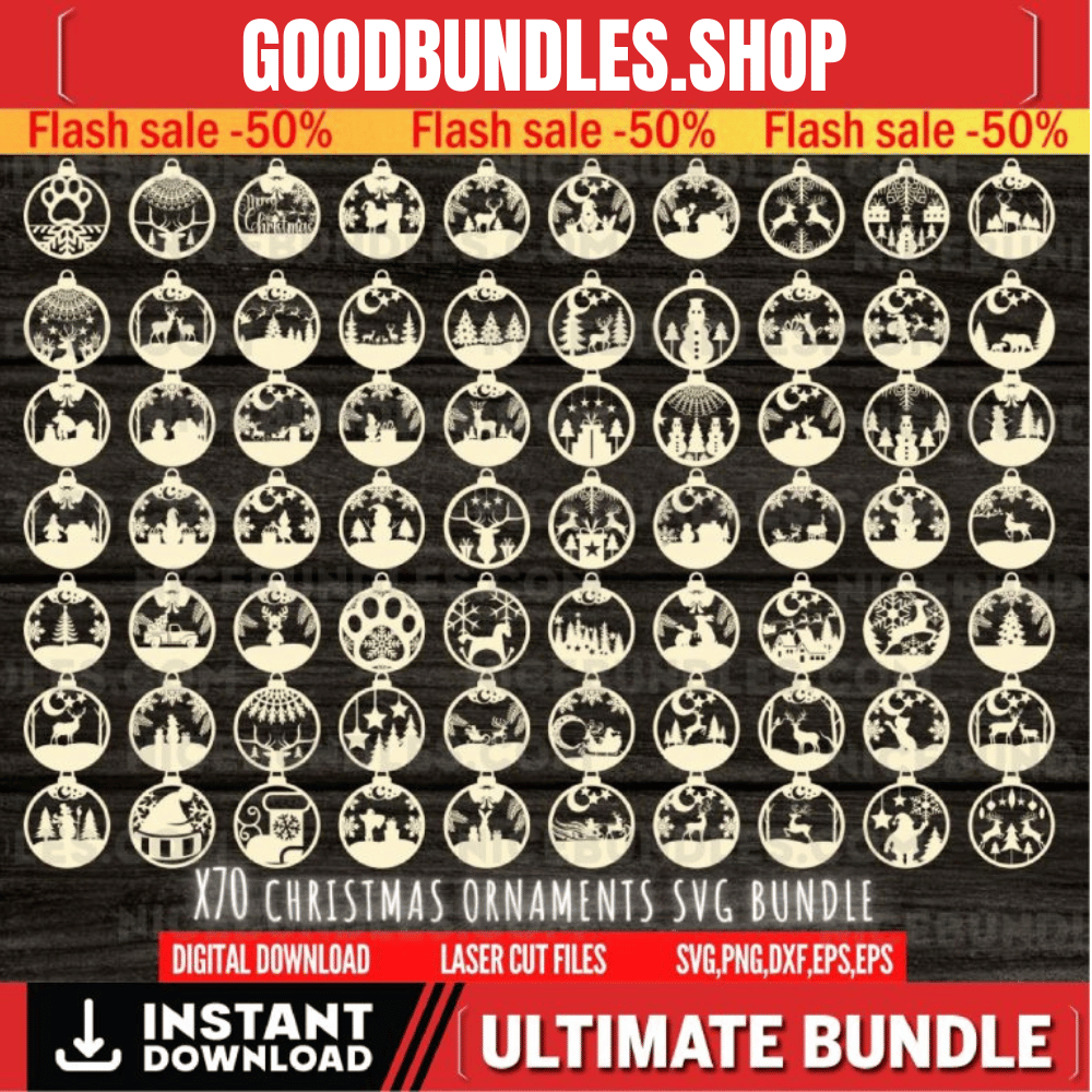 70 Christmas Balls Svg , Christmas Ornament Laser Cut SVG Bundle, Set Of Christmas Toy, Christmas SVG Bundle