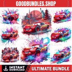 8 PNG Lightning McQueen Cars Splash and Watercolor Digital design PNG file for sublimation – High Resolution -Instant Digital PNG Download