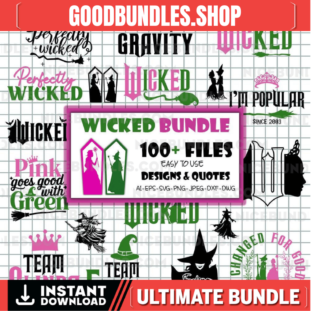 Wicked Movie Svg Png, Wicked PNG, Wicked Vinyl, Wicked Cricut, Witches Of OZ Svg Png,Witch Pink And Green, Wizard Movie Fan SVG Designs